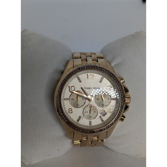 Michael Kors Woman’s MK5347 Gold Watch Round Brilliant Crystal Rhinestone Bezel - Picture 4 of 4